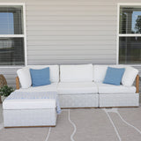 PURPLE LEAF Griffin Classical Patio Conversation Set White with Cushion Pillows Ottoman and Premium Leather for Backyard Outdoor Living