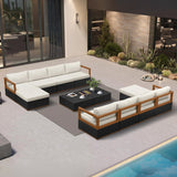 PURPLE LEAF Griffin Symmetrical Patio Conversation Set Black with Cushion Pillows Ottoman and Premium Leather for Luxury Outdoor Living