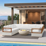 PURPLE LEAF Griffin U-shaped Patio Conversation Set White with Cushion Pillows Ottoman and Premium Leather for Gathering Entertaining
