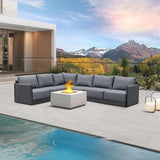 PURPLE LEAF Sanori L-Shaped Patio Couch Set Modular Sofa with Grey Cushions and Ottoman for Backyard