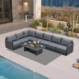 PURPLE LEAF Sanori L-Shaped Patio Couch Set Modular Sofa with Grey Cushions and Ottoman for Backyard