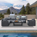 PURPLE LEAF Sanori L-Shaped Patio Couch Set Modular Sofa with Grey Cushions and Ottoman for Backyard