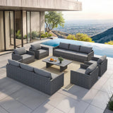 PURPLE LEAF Sanori Grey Symmetrical Outdoor Sectional Modular Design with Cushions and Ottoman for Porch