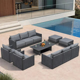 PURPLE LEAF Sanori L-Shaped Patio Couch Set Modular Sofa with Grey Cushions and Ottoman for Backyard