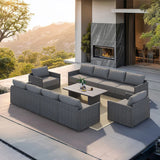 PURPLE LEAF Sanori Grey Symmetrical Outdoor Sectional Modular Design with Cushions and Ottoman for Porch