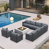 PURPLE LEAF Sanori Classical without Table Grey Patio Conversation Set with Cushions and Ottoman for Deck