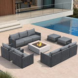 PURPLE LEAF Sanori Grey Symmetrical Outdoor Sectional Modular Design with Cushions and Ottoman for Porch