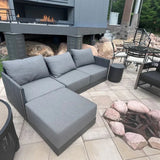 PURPLE LEAF Sanori L-Shaped Patio Couch Set Modular Sofa with Grey Cushions and Ottoman for Backyard