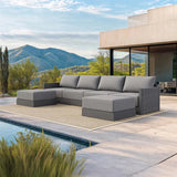 PURPLE LEAF Sanori Grey Symmetrical Outdoor Sectional Modular Design with Cushions and Ottoman for Porch
