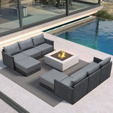PURPLE LEAF Sanori L-Shaped Patio Couch Set Modular Sofa with Grey Cushions and Ottoman for Backyard