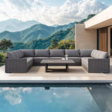 PURPLE LEAF Sanori L-Shaped Patio Couch Set Modular Sofa with Grey Cushions and Ottoman for Backyard