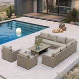 PURPLE LEAF Sanori L-Shaped Patio Couch Set Modular Sofa with Beige Cushions and Ottoman for Backyard