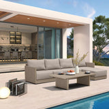 PURPLE LEAF Sanori L-Shaped Patio Couch Set Modular Sofa with Beige Cushions and Ottoman for Backyard
