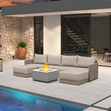 PURPLE LEAF Sanori Beige Symmetrical Outdoor Sectional Modular Design with Cushions and Ottoman for Porch
