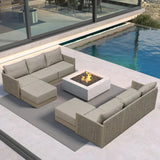 PURPLE LEAF Sanori Beige Symmetrical Outdoor Sectional Modular Design with Cushions and Ottoman for Porch
