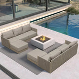 PURPLE LEAF Sanori L-Shaped Patio Couch Set Modular Sofa with Beige Cushions and Ottoman for Backyard