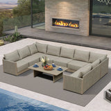 PURPLE LEAF Sanori U-Shaped Patio Couch Set Modular Sofa with Beige Cushions and Ottoman for Balcony