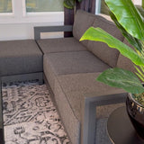 PURPLE LEAF Caesar L-shaped Patio Conversation Set with Grey Cushion Pillows and Ottoman Couch for Backyard Porch