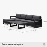 PURPLE LEAF Caesar L-shaped Patio Conversation Set with Grey Cushion Pillows and Ottoman Couch for Backyard Porch