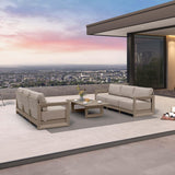PURPLE LEAF Caesar Open-End Patio Conversation Set with Khaki Cushion Pillows and Ottoman for Modern Outdoor Deck