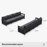 PURPLE LEAF Caesar Open-End Patio Conversation Set with Grey Cushion Pillows and Ottoman for Modern Outdoor Deck