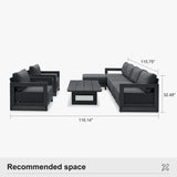 PURPLE LEAF Caesar Open-End Patio Conversation Set with Grey Cushion Pillows and Ottoman for Modern Outdoor Deck