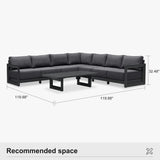 PURPLE LEAF Caesar L-shaped Patio Conversation Set with Grey Cushion Pillows and Ottoman Couch for Backyard Porch