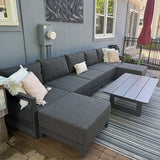 PURPLE LEAF Caesar U-Shaped Patio Conversation Set with Grey Cushion Pillows and Ottoman Couch for Patio Backyard