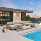 PURPLE LEAF Caesar U-Shaped Patio Conversation Set with Khaki Cushion Pillows and Ottoman Couch for Patio Backyard