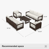 PURPLE LEAF Caesar Enclosed Patio Conversation Set with Bronze Cushion Pillows and Ottoman for Porch Garden