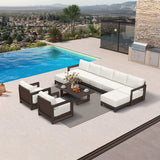 PURPLE LEAF Caesar Enclosed Patio Conversation Set with Bronze Cushion Pillows and Ottoman for Porch Garden