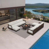 PURPLE LEAF Caesar L-shaped Patio Conversation Set with Bronze Cushion Pillows and Ottoman Couch for Backyard Porch