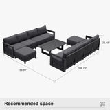PURPLE LEAF Caesar L-shaped Patio Conversation Set with Grey Cushion Pillows and Ottoman Couch for Backyard Porch