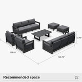 PURPLE LEAF Caesar Enclosed Patio Conversation Set with Grey Cushion Pillows and Ottoman for Porch Garden