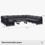 PURPLE LEAF Caesar U-Shaped Patio Conversation Set with Grey Cushion Pillows and Ottoman Couch for Patio Backyard