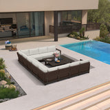 PURPLE LEAF Caesar U-Shaped Patio Conversation Set with Bronze Cushion Pillows and Ottoman Couch for Patio Backyard