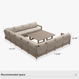 PURPLE LEAF Caesar U-Shaped Patio Conversation Set with Khaki Cushion Pillows and Ottoman Couch for Patio Backyard