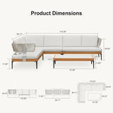 PURPLE LEAF Sicilia L-Shaped Modular Outdoor Sectional with Sunbrella White Cushions Flexible Layout for Minimalist Modern Patio