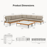 PURPLE LEAF Sicilia L-Shaped Modular Outdoor Sectional with Sunbrella Taupe Cushions Flexible Layout for Modern Patio Corner Lounge
