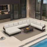 PURPLE LEAF Tuscany U-Shaped Patio Conversation Set with Removable Cushions and Pillows Bronze Aluminum Frame Outdoor Couch Sets for Porch Yard Garden