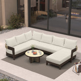 PURPLE LEAF Tuscany U-Shaped Patio Conversation Set with Removable Cushions and Pillows Bronze Aluminum Frame Outdoor Couch Sets for Porch Yard Garden