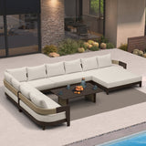 PURPLE LEAF Tuscany U-Shaped Patio Conversation Set with Removable Cushions and Pillows Bronze Aluminum Frame Outdoor Couch Sets for Porch Yard Garden