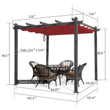 PURPLE LEAF Outdoor Pergola with Retractable Canopy Aluminum Shelter for Porch Garden Beach Shade Pavilion Pergola Modern Backyard Deck