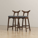 Dorane Solid Wood Frame Grey Fabric Upholstered Bar Stool - Set of 2