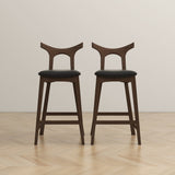 Dorane Solid Wood Frame Black Pu Leather Upholstered Bar Stool - Set of 2