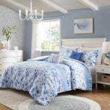 Dreamy Vintage Floral Striped Comforter Set, Blue