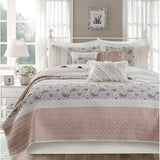 6 Piece Cotton Percale Quilt Set with Throw Pillows, Blush