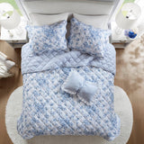 Vintage Inspired Floral Microfiber Quilt Set, Blue