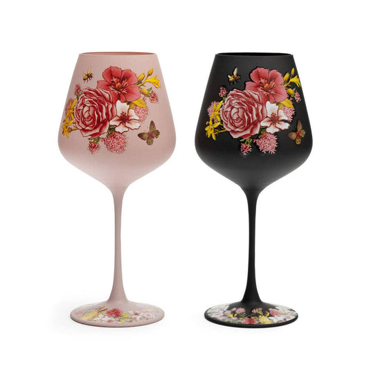 Blue Stallion Farm Floral Wine Glass Set of 2
