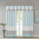 Color Block Stripes Polyoni Pintuck Curtain Panel, Aqua